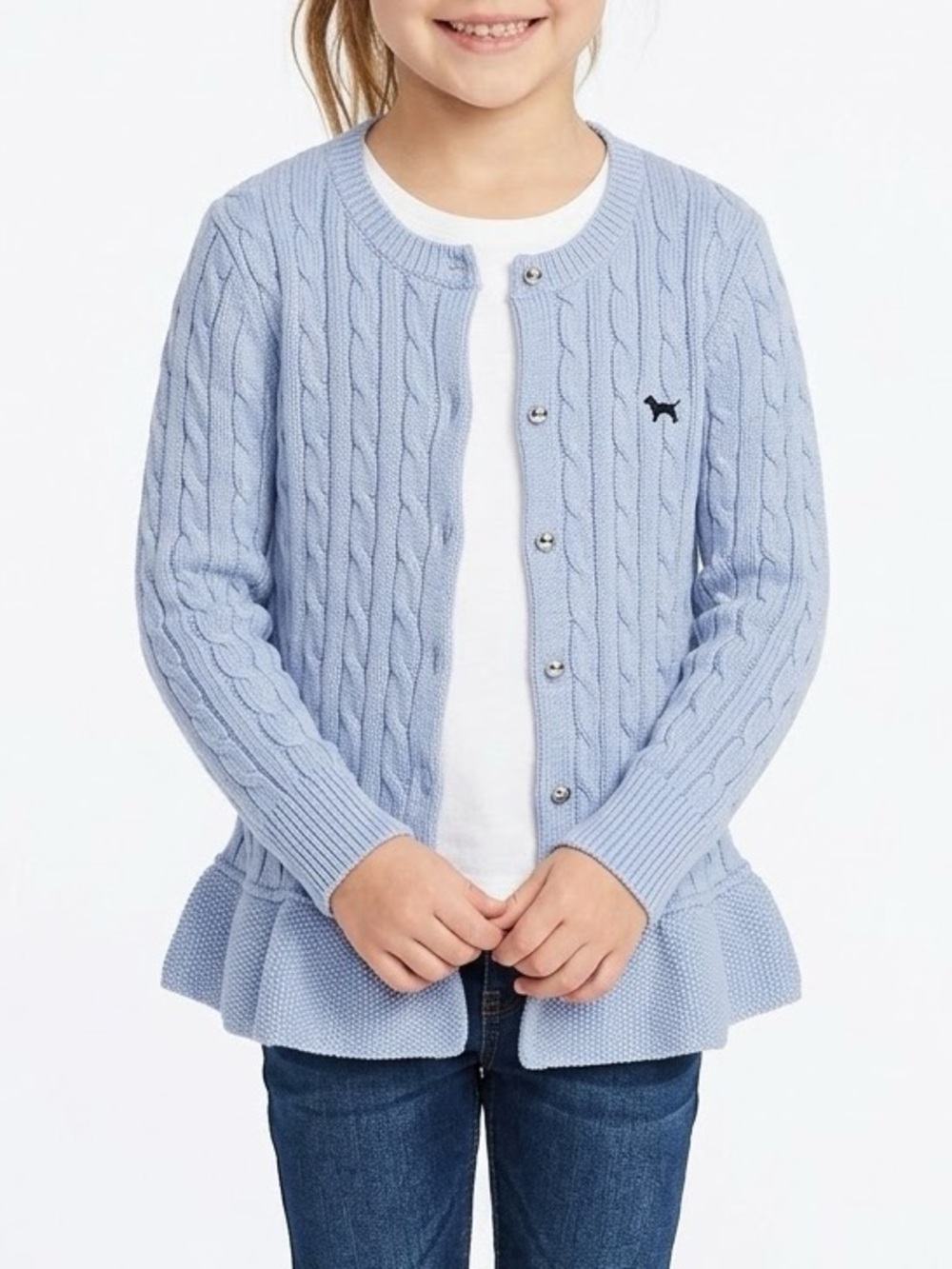 Girls gray color Cable-Knit Ruffle-Hem Cardigan
